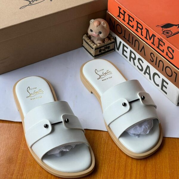 Christian Louboutin Chambelimule White Leather Slides