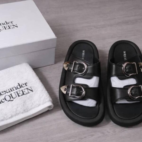 Men’s Black Leather Double-Strap Sandals