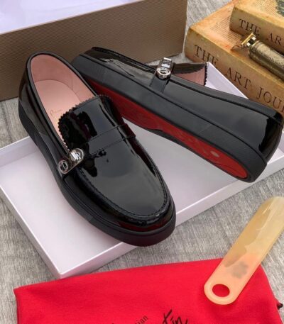Men’s Black Patent Leather Chambelimoc-Style Loafers