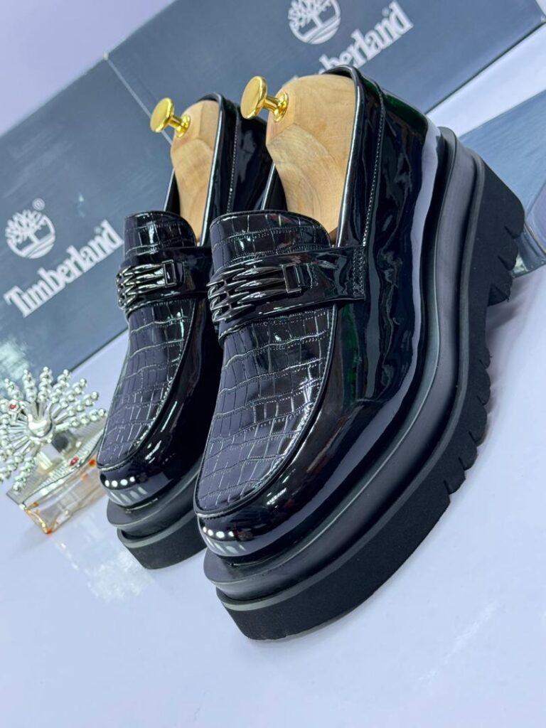 Men’s Black Patent Leather Crocodile-Embossed Loafers