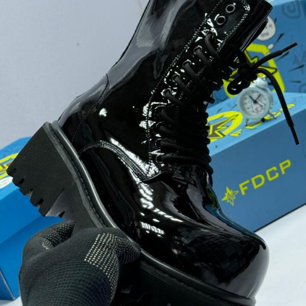 Men’s Black Patent Platform Combat Boots