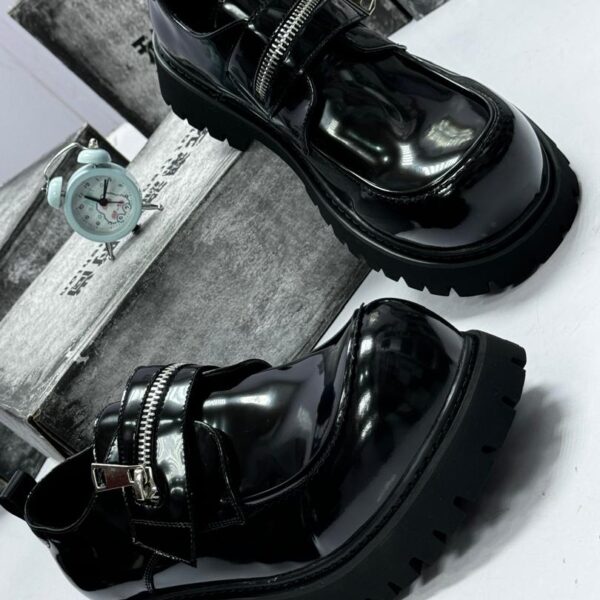 Men’s Black Shiny Platform Loafers