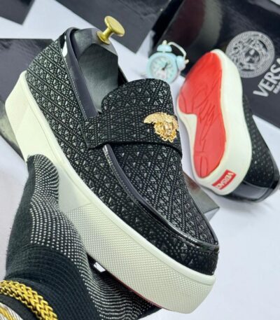 Men’s Black Stone-Embellished Loafers