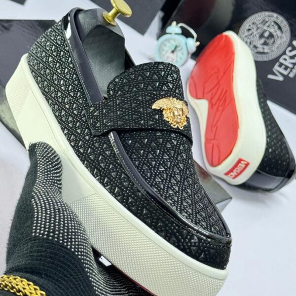 Men’s Black Stone-Embellished Loafers