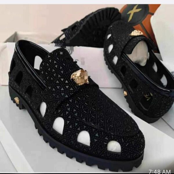 Men’s Black Stone-Embellished Luxury Loafer Sandals