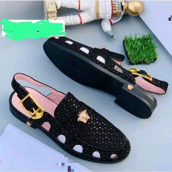 Men’s Black Stone-Embellished Mesh Sandals