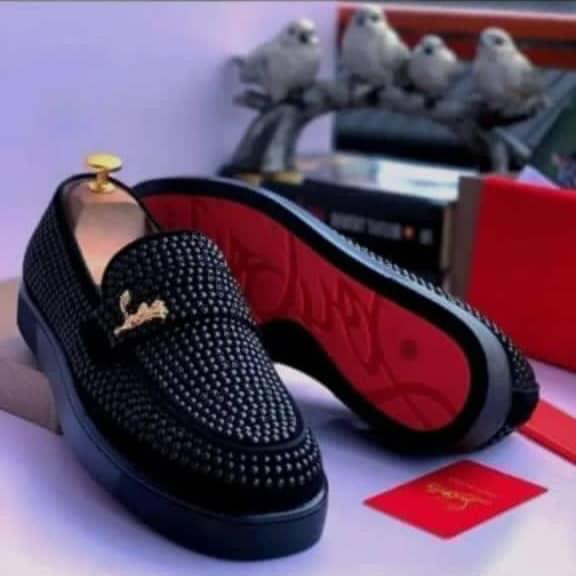 Men’s Black Studded Loafers with Gold Strap Detail