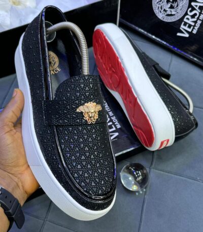 Men’s Black Textured Leather Loafers