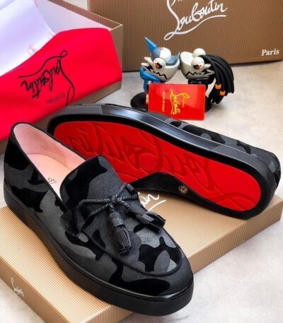 Men’s Black Velvet Camouflage Loafers