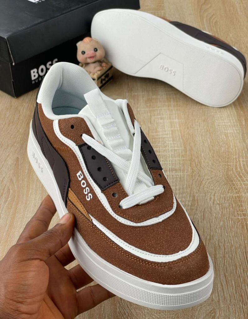Men’s Brown & White Boss-Style Sneakers