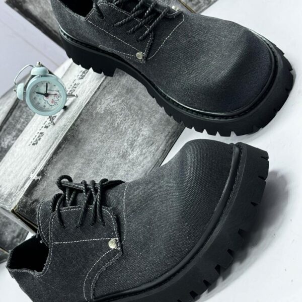 Men’s Dark Grey Canvas Platform Oxford Shoes