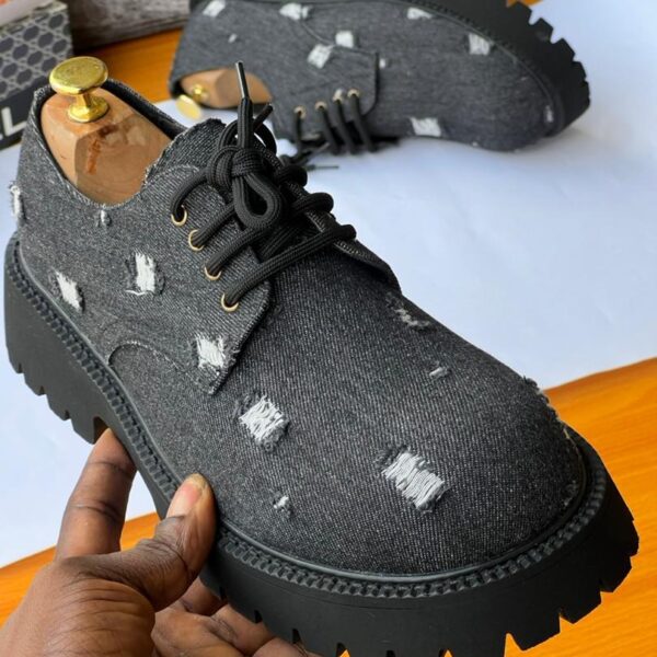Men’s Distressed Denim Lace-Up Shoes