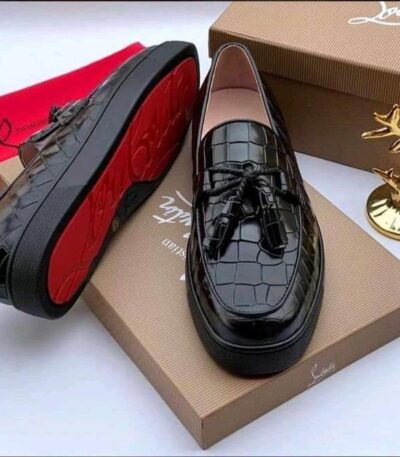Men’s Glossy Crocodile-Embossed Tassel Loafers