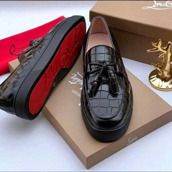 Men’s Glossy Crocodile-Embossed Tassel Loafers