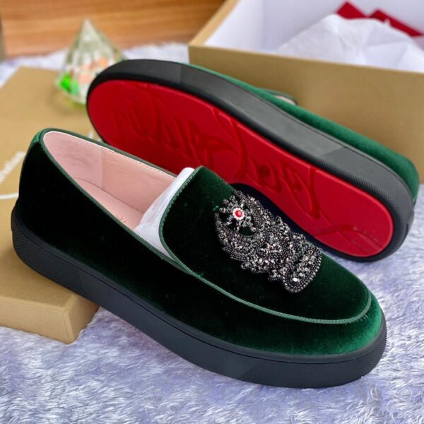 Men’s Green Velvet Embellished Loafers