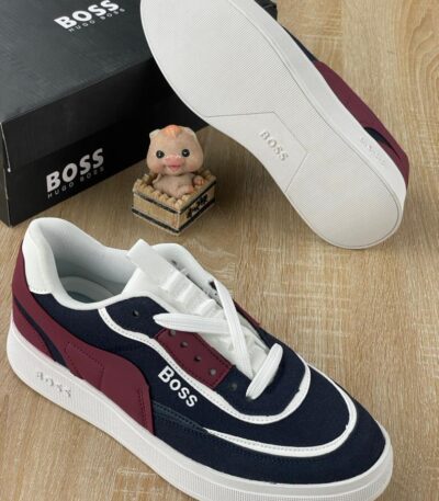 Men’s Navy Blue & Maroon Boss-Style Sneakers