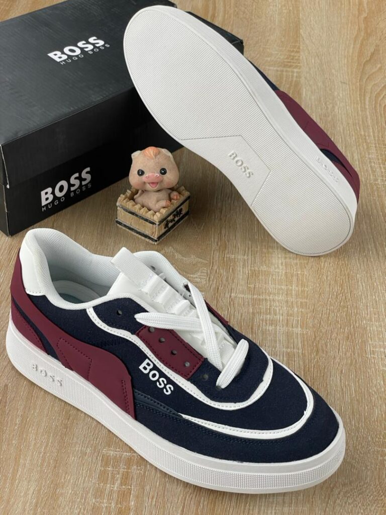 Men’s Navy Blue & Maroon Boss-Style Sneakers