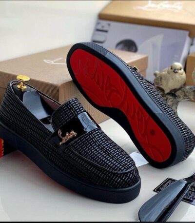 Men’s Textured Black Luxury Loafers with Red Sole
