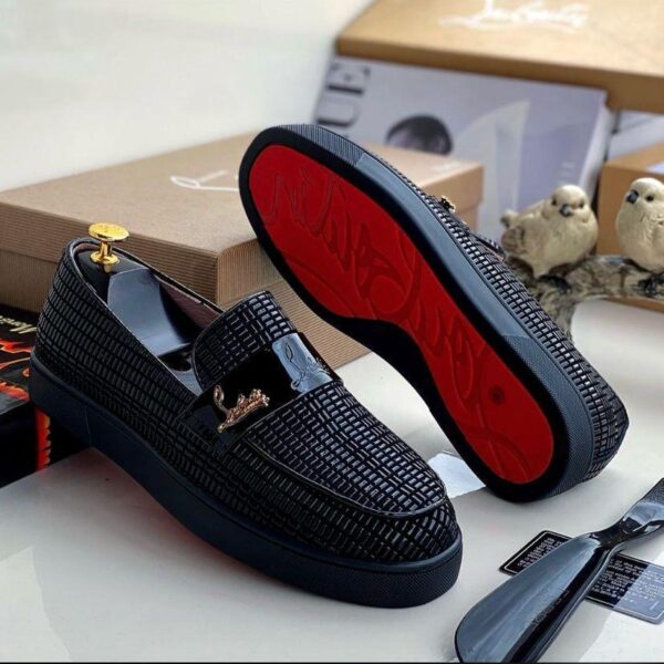 Men’s Textured Black Luxury Loafers with Red Sole