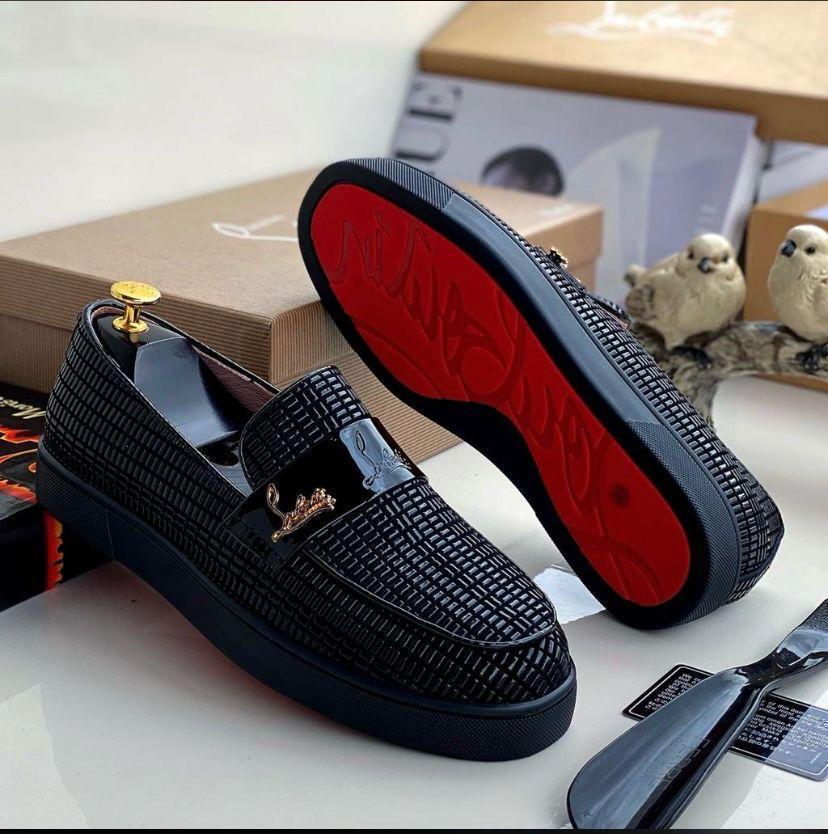 Men’s Textured Black Luxury Loafers with Red Sole