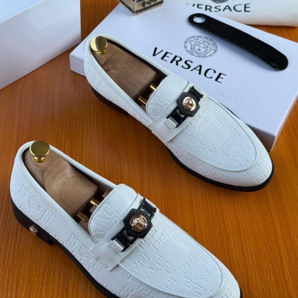 Men’s White Patterned Leather Loafers