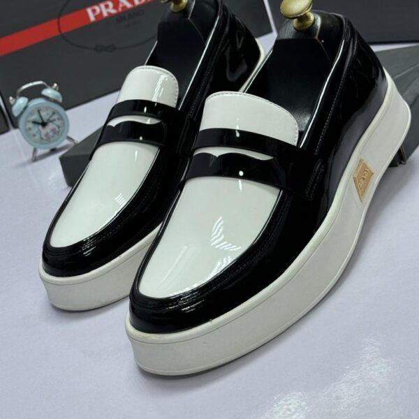 Prada Black & White Leather Loafers