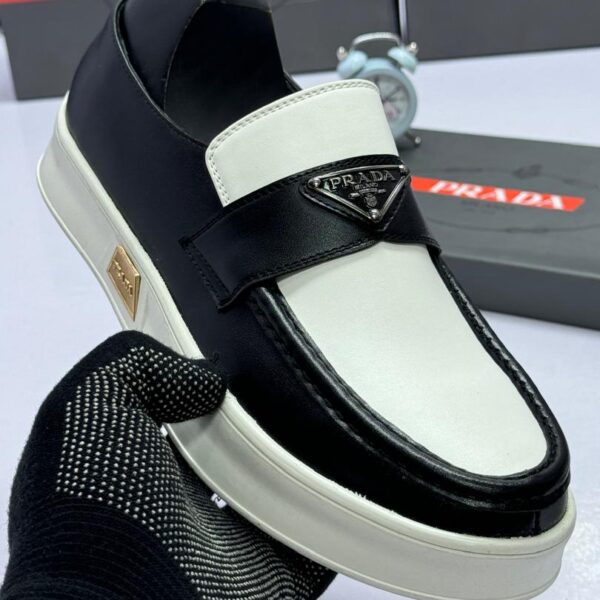 Prada Men’s White & Black Brushed Leather Loafers