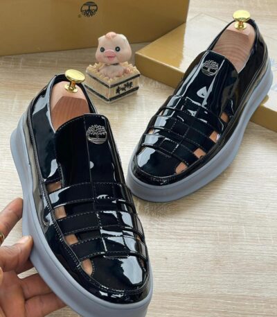 Timberland Men’s Black Patent Slip-On Sandals