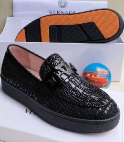 Versace Men’s Black Crocodile-Embossed Loafers