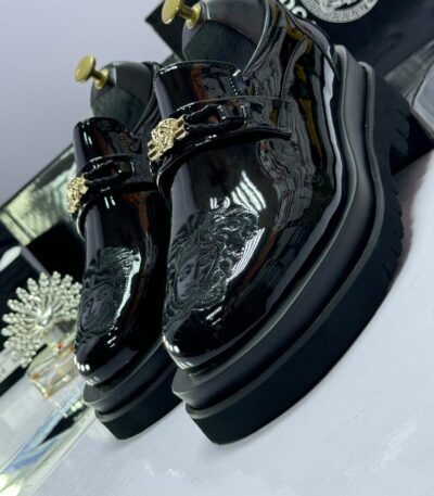 Versace Men’s Black Glossy Slip-On Shoes