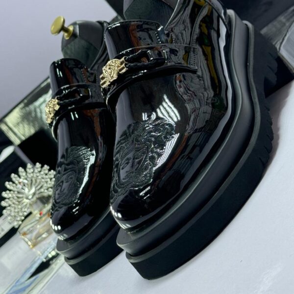 Versace Men’s Black Glossy Slip-On Shoes