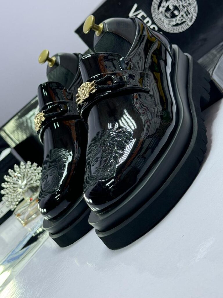 Versace Men’s Black Glossy Slip-On Shoes