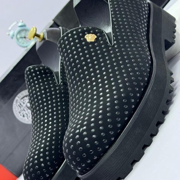 Versace Studded High Sole Loafers with Gold Medusa Logo