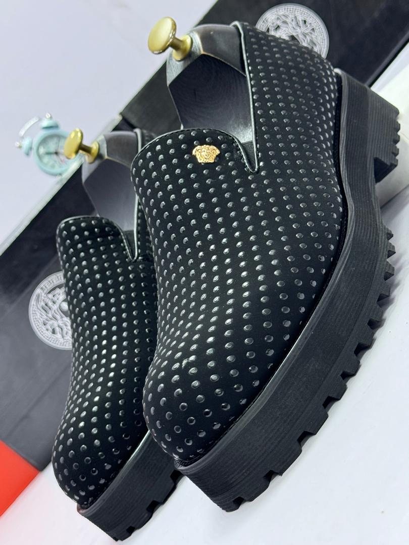 Versace Studded High Sole Loafers with Gold Medusa Logo Versace Studded High Sole Loafers with Gold Medusa Logo