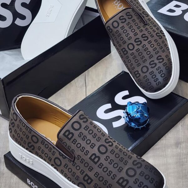 BOSS Logo-Print Black & White Slip-On Sneakers