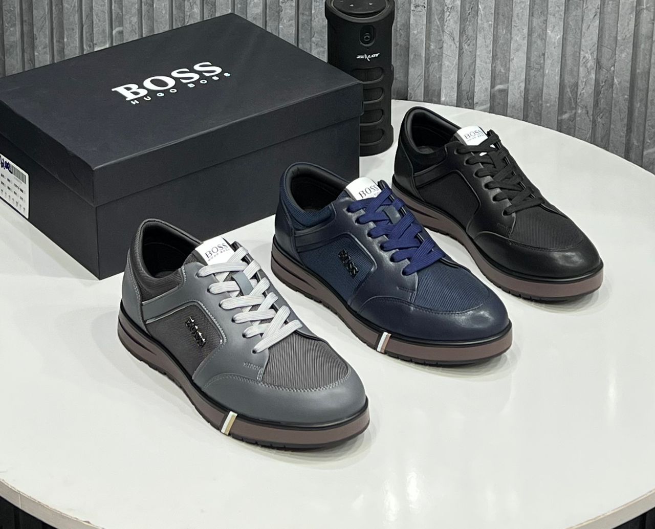 BOSS Men’s Grey Luxury Sneakers BOSS Men’s Grey Luxury Sneakers