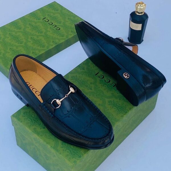 Black Crocodile-Embossed Horsebit Loafers