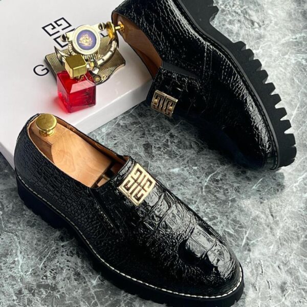 Black Crocodile-Embossed Leather Loafers
