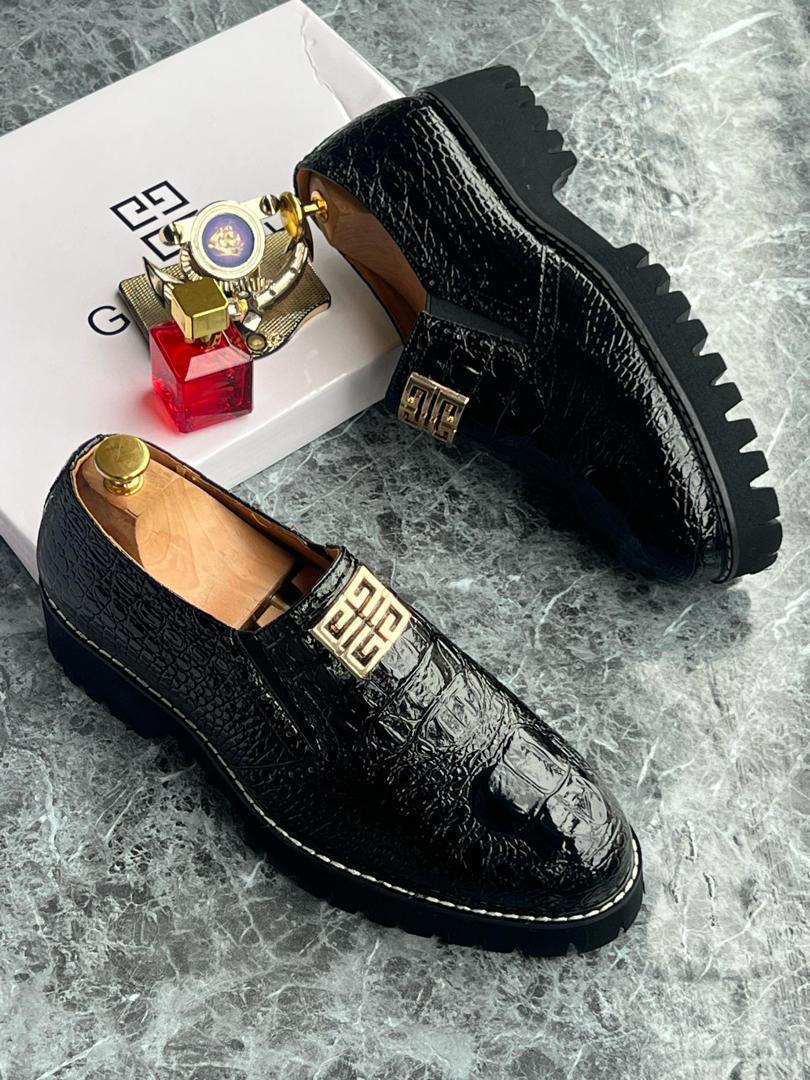 Black Crocodile-Embossed Leather Loafers Black Crocodile-Embossed Leather Loafers