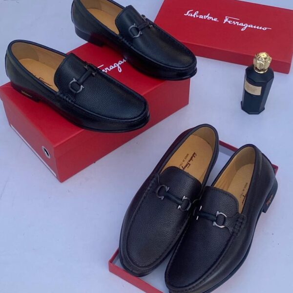 Black Leather Gancini Loafers