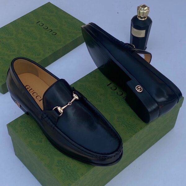 Black Leather Horsebit Loafers for Men with Gold-Tone Detail