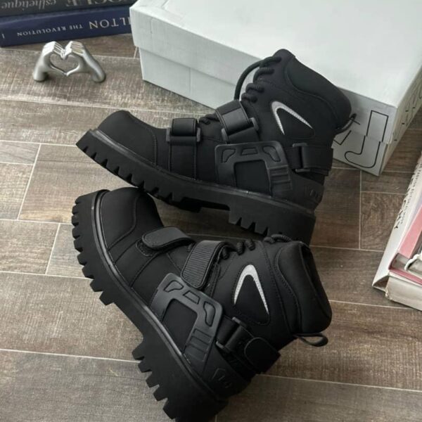 Black Mule Donkey Velcro Strap Chunky Motorcycle Boots