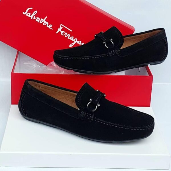 Black Suede Loafers with Silver Metal Bit Detail