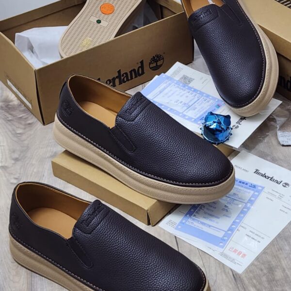 Brown Pebbled Leather Slip-On Shoes