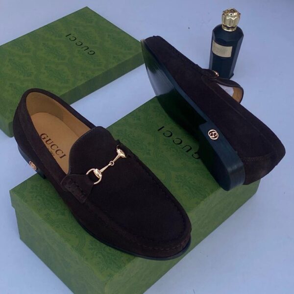 Brown Suede Horsebit Loafers for Men with Gold Detail