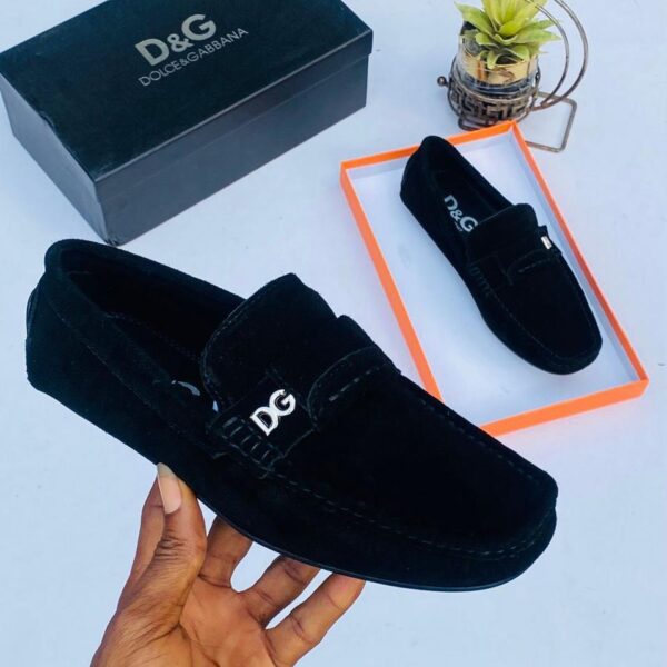 Dolce & Gabbana Black Suede Driving Loafers with Silver DG Logo