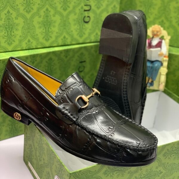 Gucci Black Crocodile-Embossed Leather Horsebit Loafers