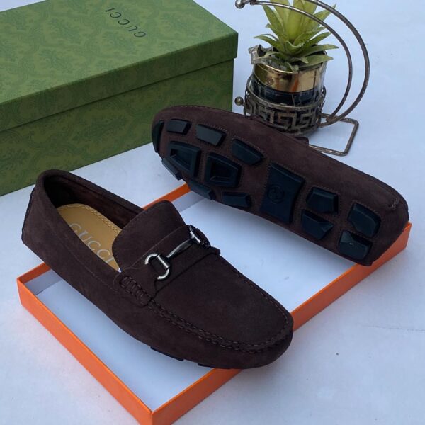 Gucci Brown Suede Driving Loafers with Silver-Tone Horsebit