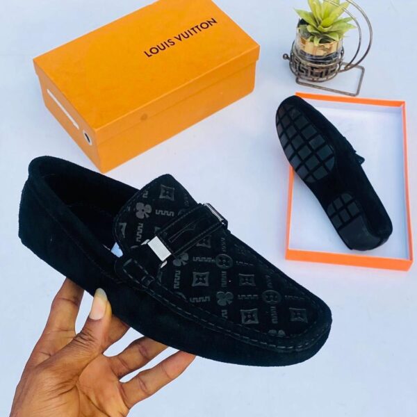 Louis Vuitton Black Suede & Embossed Leather Loafers