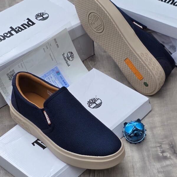 Men’s Blue Mesh Slip-On Shoes with Beige Sole